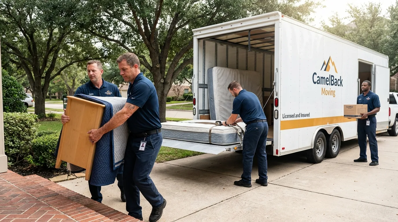 Crew loading residential truck for cross-state move from Pawhuska, OK
