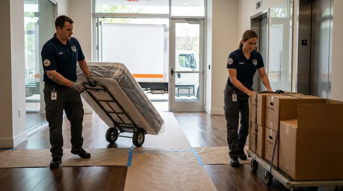 Professional apartment movers loading elevator in Pawhuska, OK