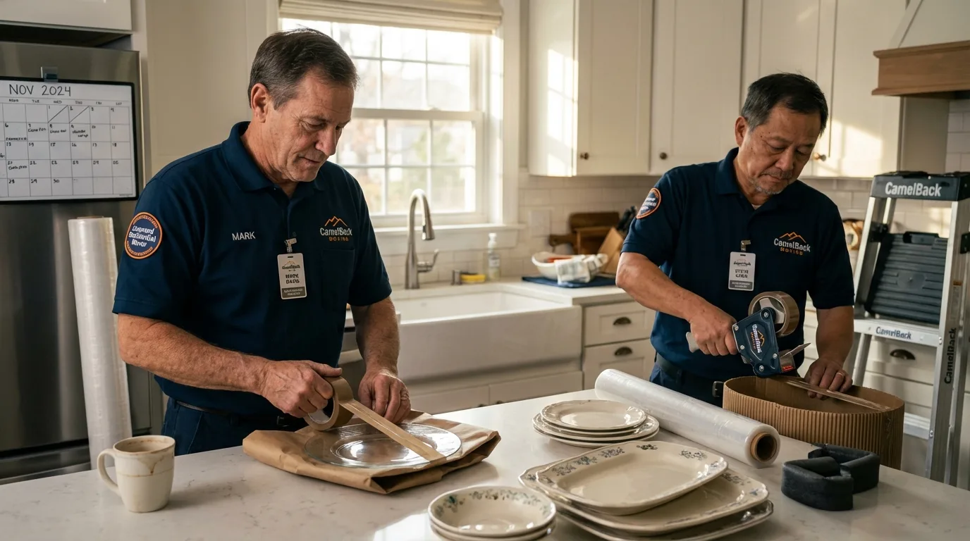 Professional crew packing kitchen dishware in Pawhuska, OK